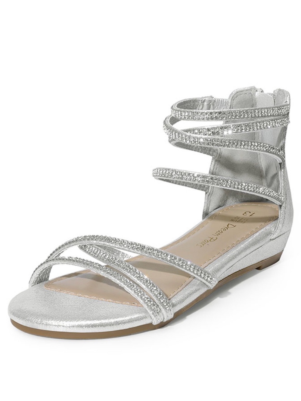 Dream Pairs Silver Rhinestone ankle straps with rhinestones-Flat Sandal